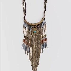 Antique Gold Turquoise Fringe Necklace